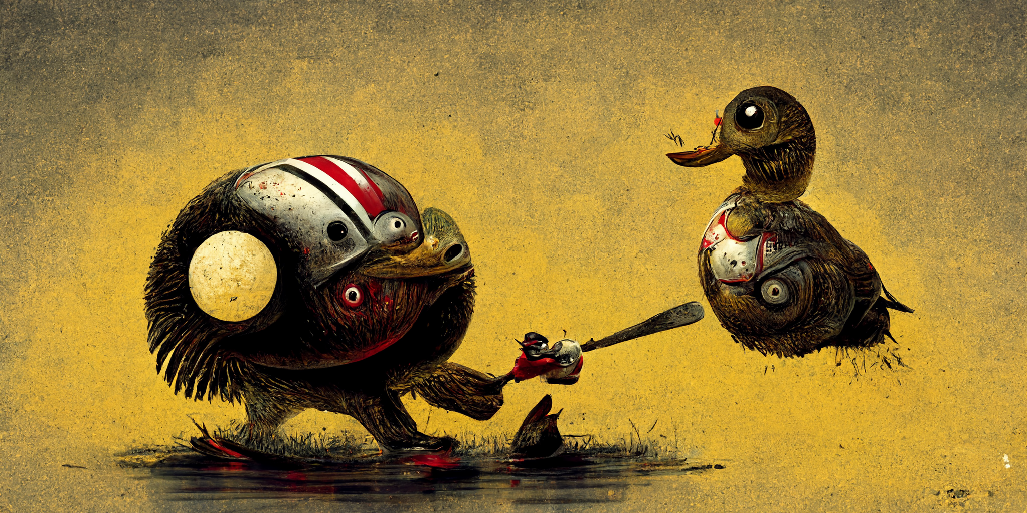 AI-GENERATED IMAGE OF BRUTUS BUCKEYE FIGHTING A DUCK