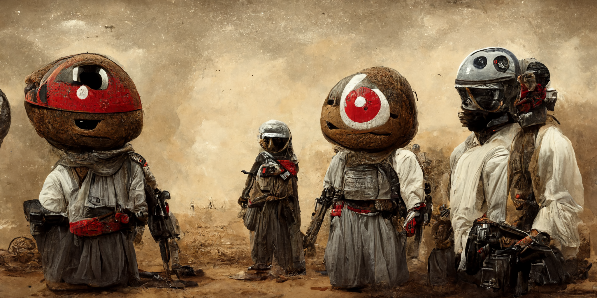 AI-generated image of Brutus Buckeye flanked by the brave fighters of the Mujahideen