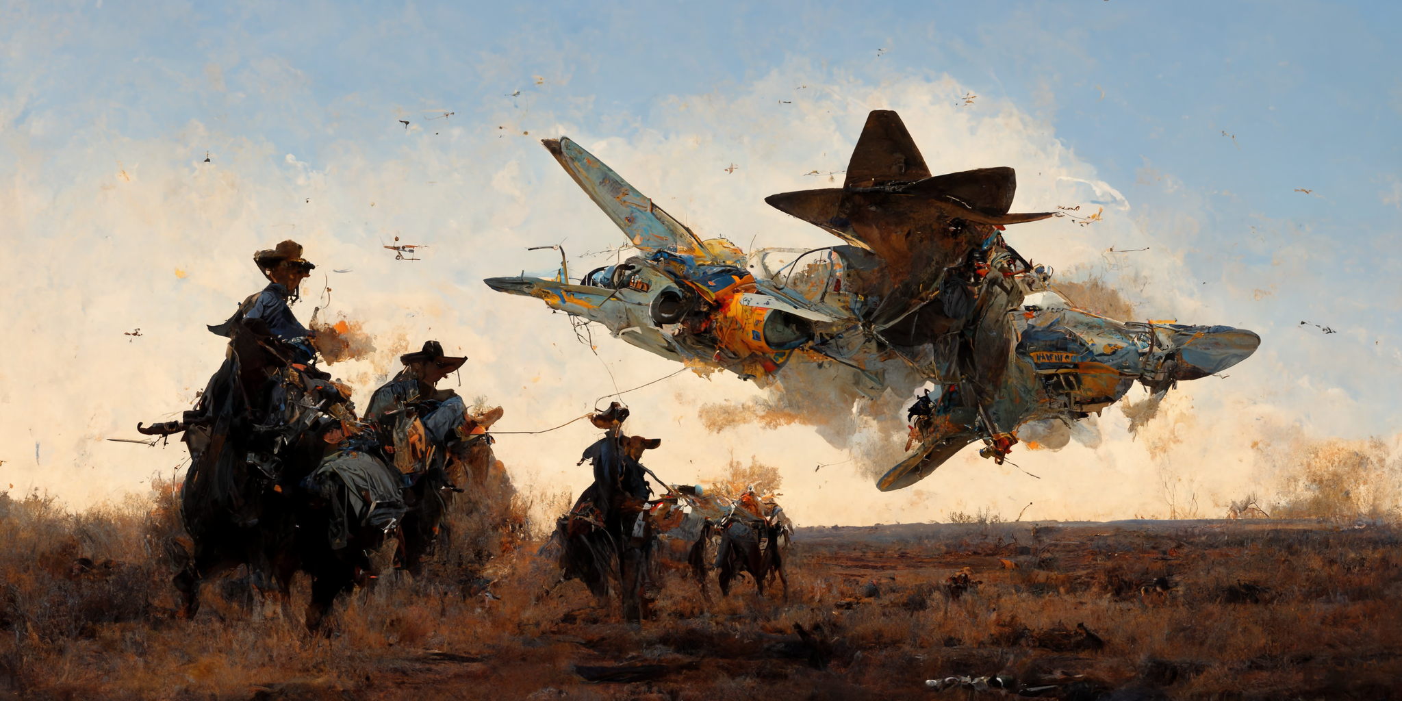 AI-generated image for Cowboy shooting down a Air Force fighter jet