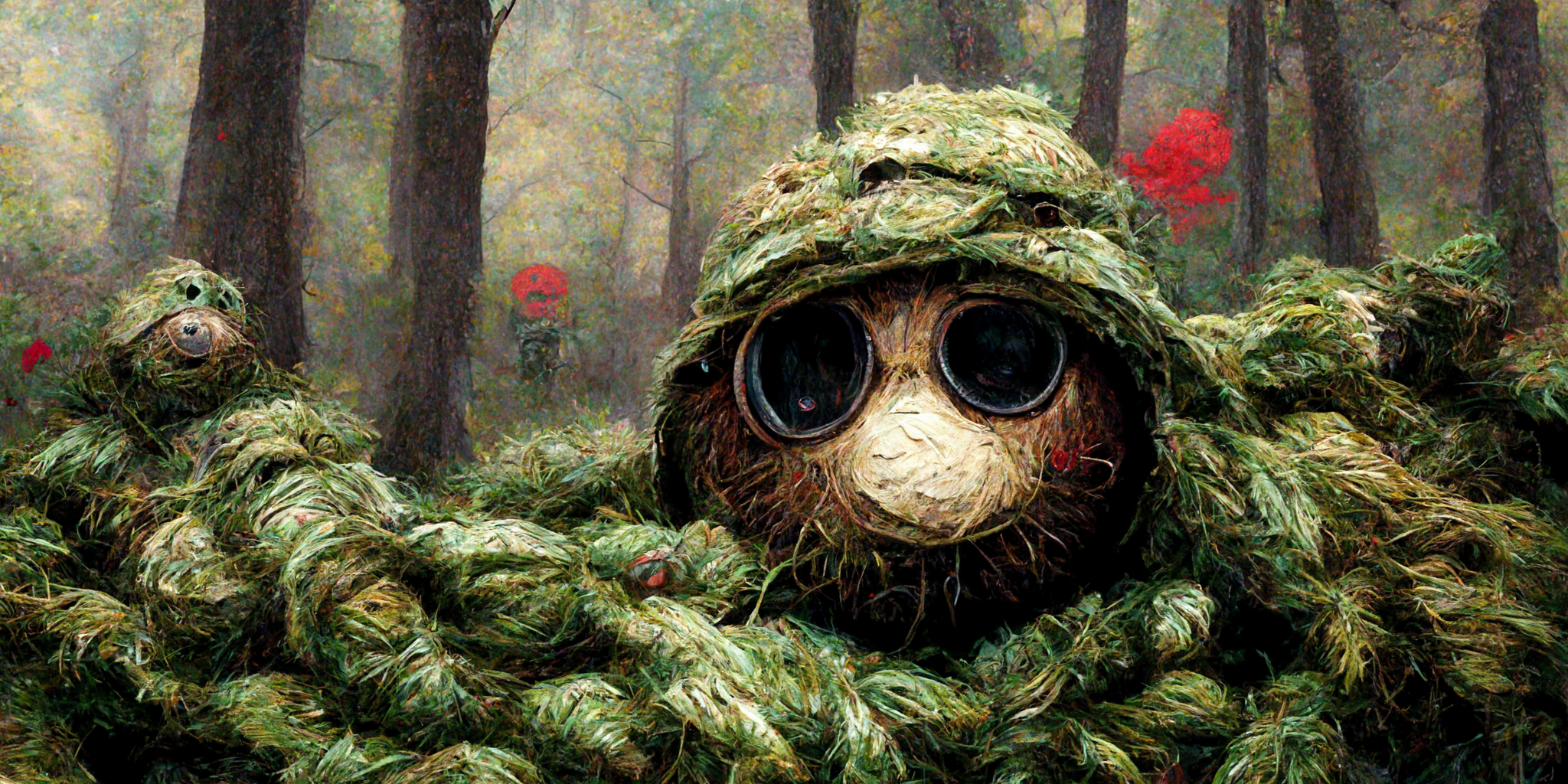 AI-generated image for Brutus Buckeye in a Ghillie suit