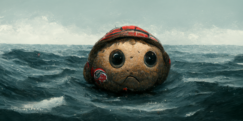 Brutus Buckeye adrift at sea