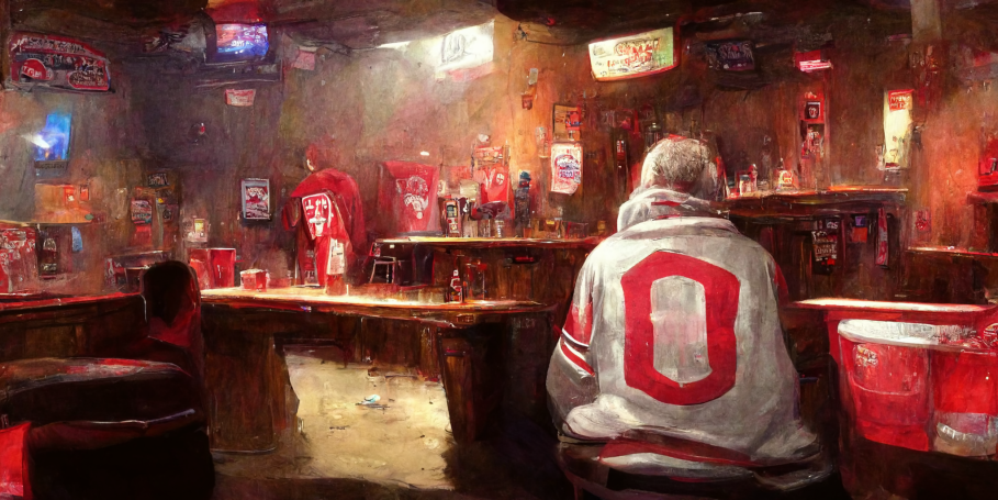 Ohio State fan drinking alone in a bar.